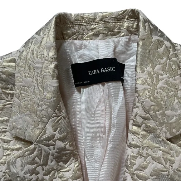 NEW Zara Jacquard Rose Gold Metallic Blazer